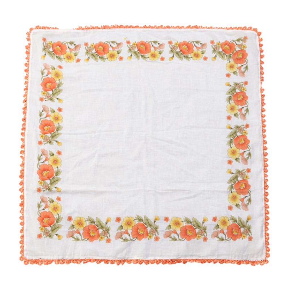 Turkish Oya Lace Floral Yazma Headscarf Handmade Crochet Trim Vintage Trim
